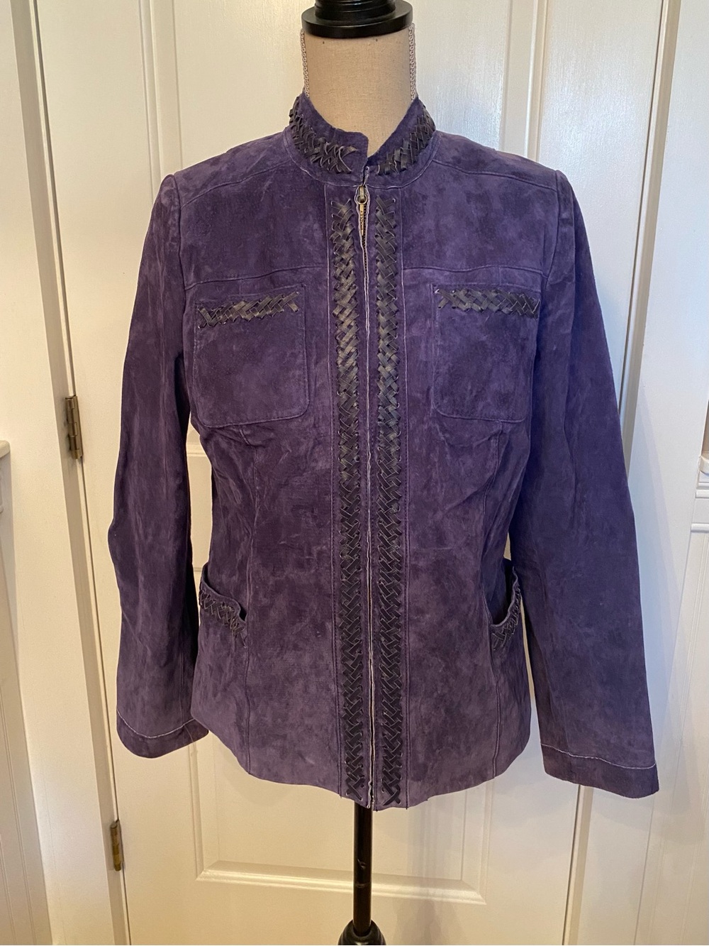 NEW BRADLEY BAYOU PURPLE SUEDE LEATHER JACKET COAT ZIPPER POCKETS SIZE S